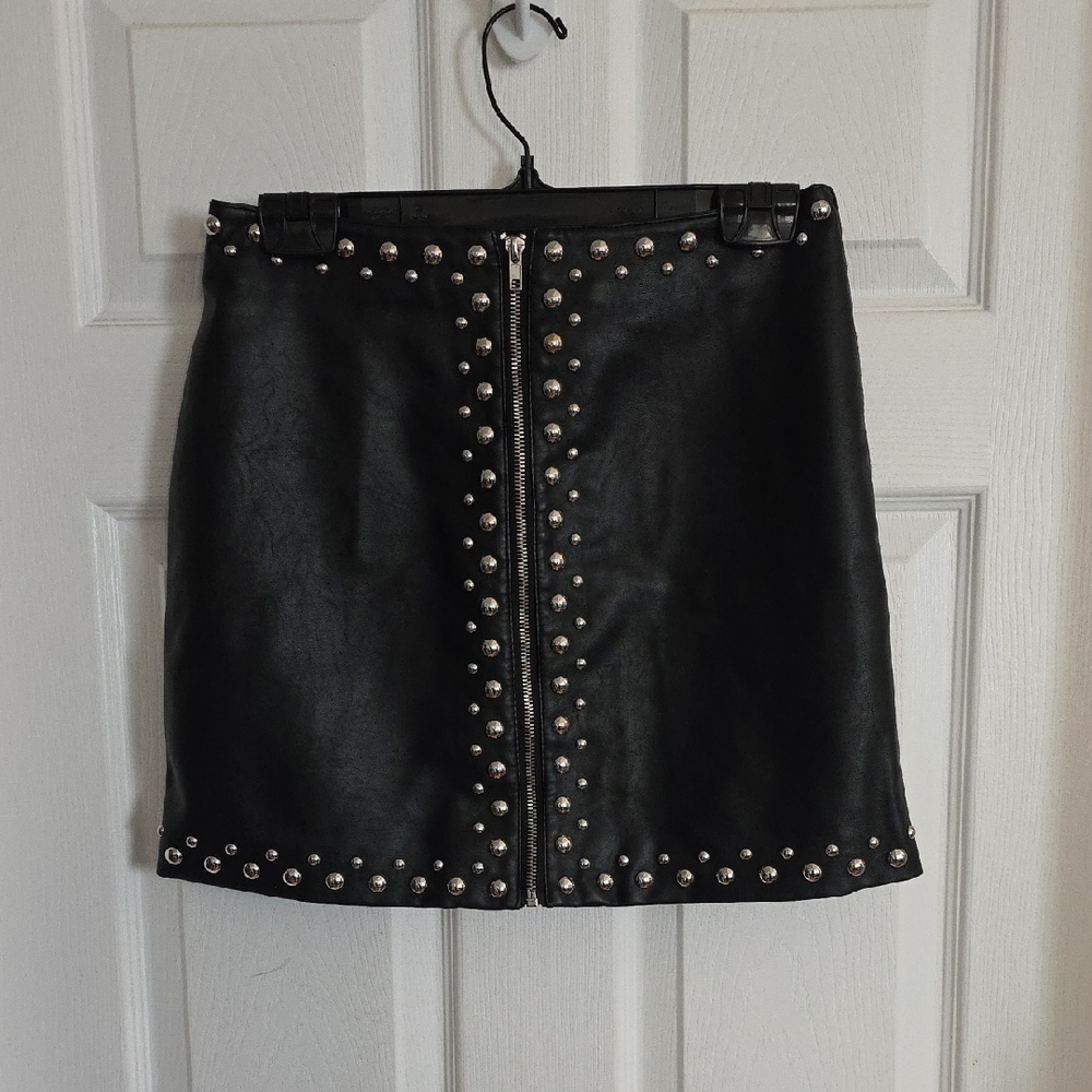 Black Studded Faux Leather Mini Skirt